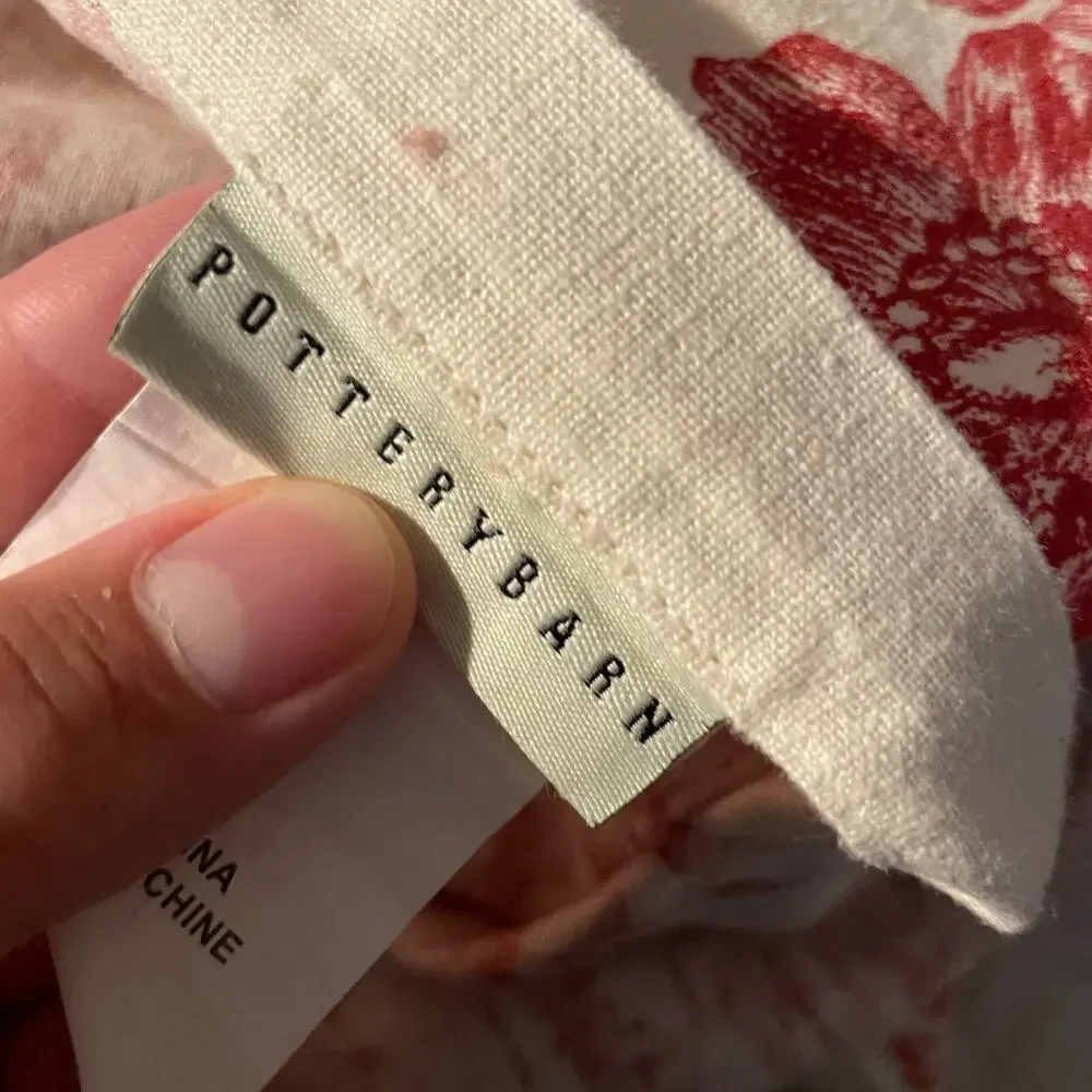Vtg Pottery Barn Sorrel Red Cotton Quilt Toile Floral Queen 100